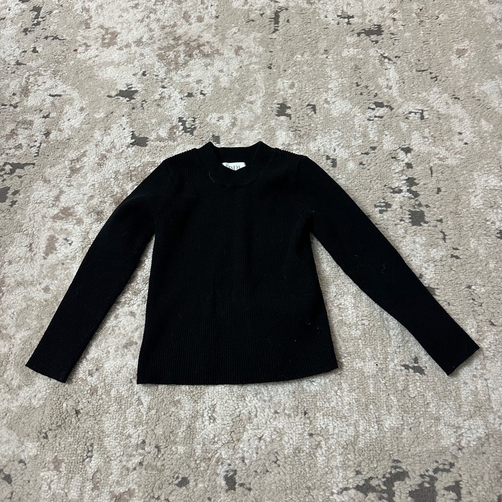 Zara Girls Black Ribbed Long Sleeve Top Size 6-7